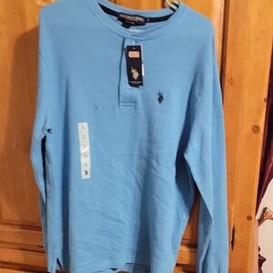 U.S. Polo Assn. Light Blue Long Sleeve Shirt Thermal Henley